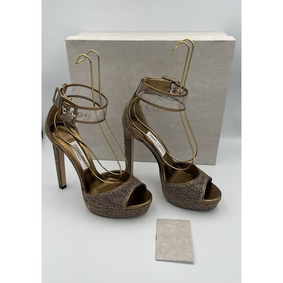 Jimmy Choo Shoes - Jimmy Choo Gold Metallic Platform Heels Ankle Strap Sandals Size 38.5 US 8.5